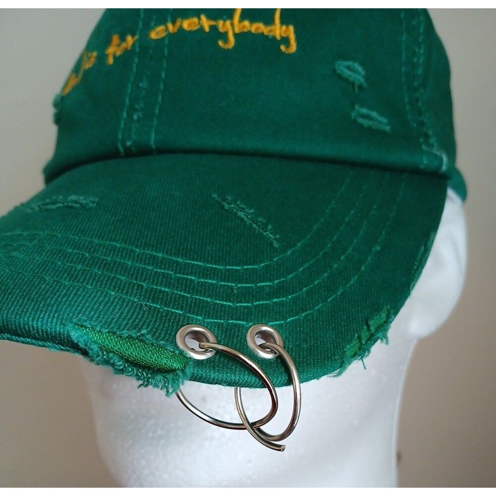 Men's Iron Ring "Art Is For Everybody" Distressed Cap Adjustable Y2K Green - Picture 2 of 9